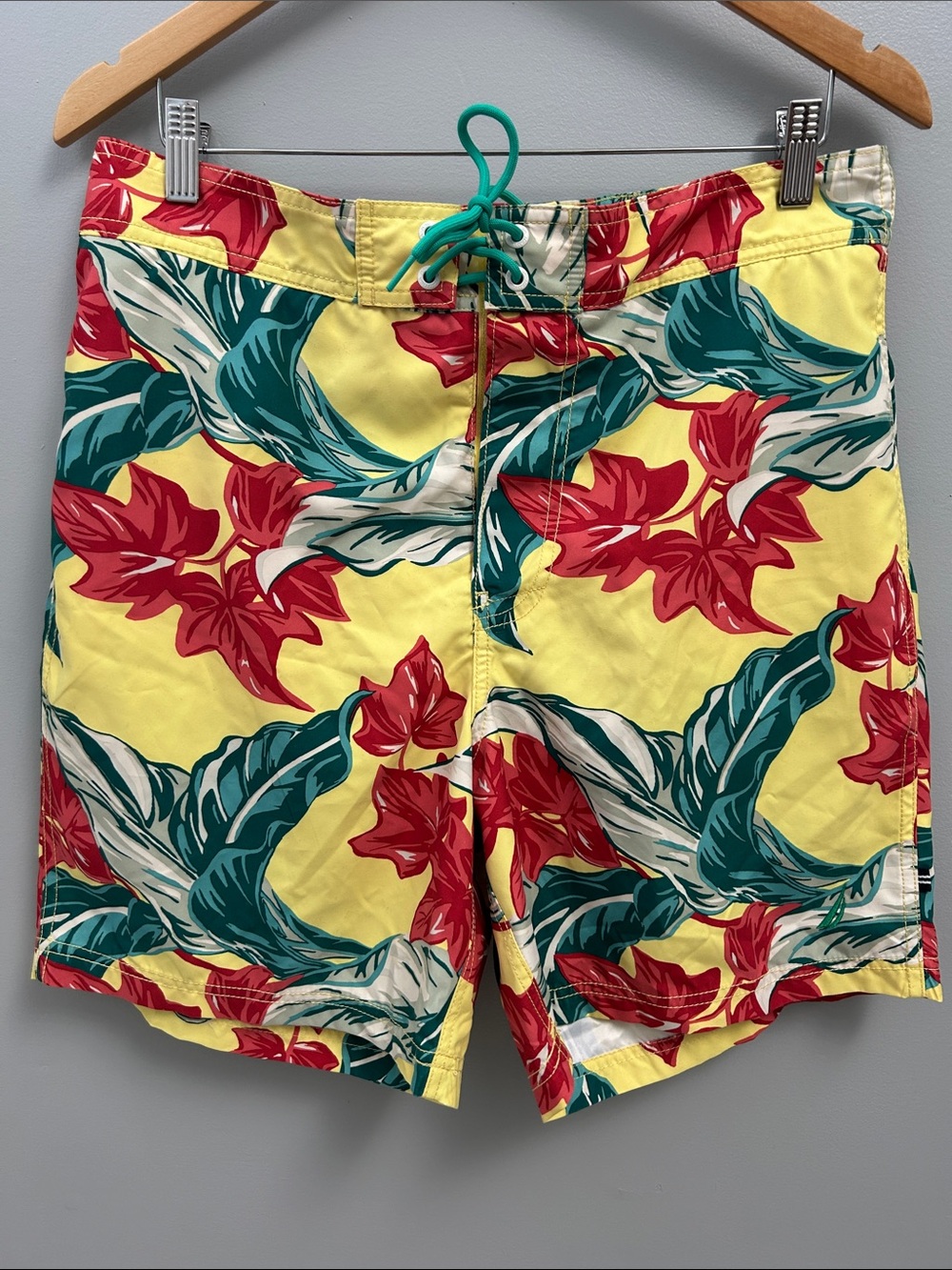 Nautica Men's Tropical Floral Swim Trunks - Yellow/Red/Green Mesh Lined